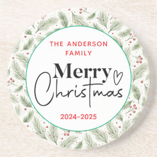 : Watercolor Green Grass – Festive Christmas Party Coaster