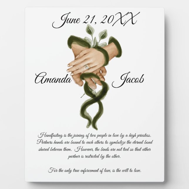 Watercolor Green Handfasting Art Wedding Keepsake Plaque (Front)