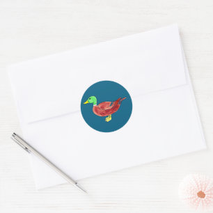 Watercolor Green Head Mallard Duck Classic Round Sticker