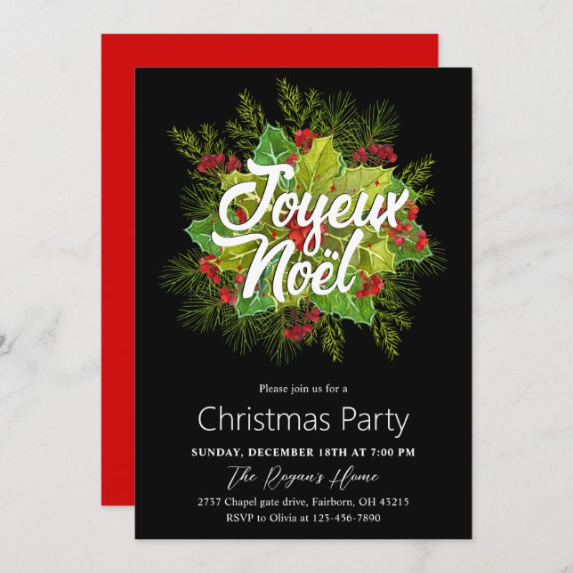 Watercolor Green Holly Christmas Holiday Party Invitation (Front/Back)
