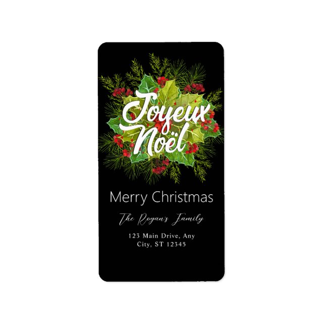 Watercolor Green Holly Christmas Label (Front)