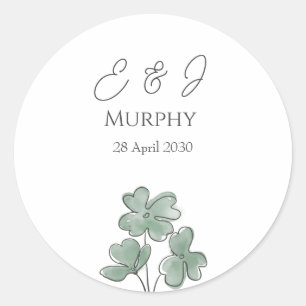 Watercolor Green Irish Leaf Clover Wedding Classic Round Sticker