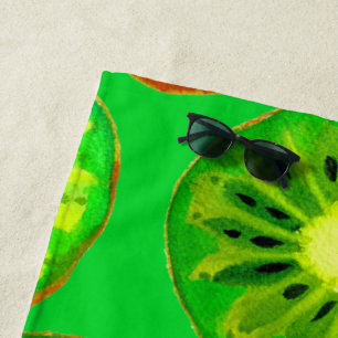 Watercolor green kiwi slice art beach style beach towel