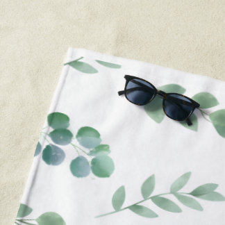 Watercolor Green Leaf Pattern – Elegant Botanical  Beach Towel