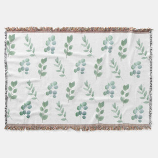 Watercolor Green Leaf Pattern – Elegant Botanical  Throw Blanket