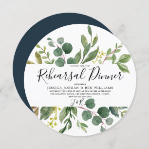 Watercolor Green Leaf Spring Rehearsal Dinner Invitation