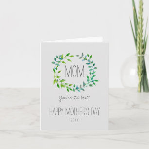 Watercolor Green Leaf Wreath   Mother's Day Card