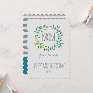 Watercolor Green Leaf Wreath   Mother's Day Card