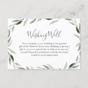 Watercolor Green Leaf Wreath Wedding Wishing Well Enclosure Card