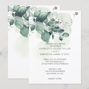 Watercolor Green Leaves Botanical Wedding Invitation