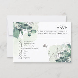 Watercolor Green Leaves Botanical Wedding RSVP Card