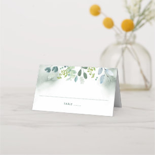 Watercolor Green Leaves Branches Place Card