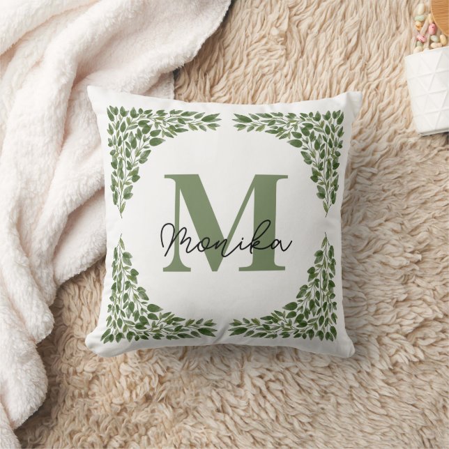 Watercolor Green Leaves bundle Letter M Monogram  Cushion (Blanket)