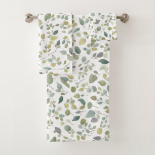 Watercolor Green Leaves Pattern Bath Towel Set