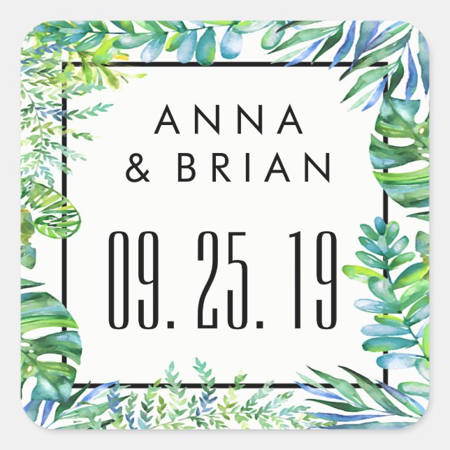 Watercolor Green Leaves Save The Date Seal (Front)