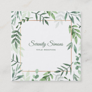Watercolor Green Leaves Square Business Card