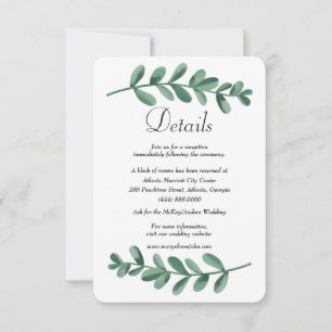 Watercolor Green Leaves Wedding Details Enclosure Announcement