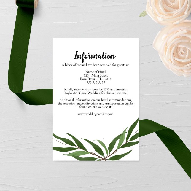 Watercolor Green Leaves Wedding Enclosure Card (Creator Uploaded)