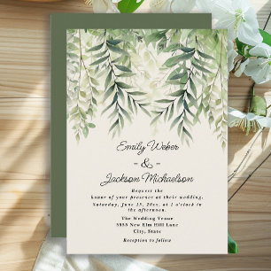 Watercolor Green Leaves Wedding Invitation