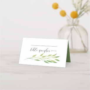Watercolor green leaves wedding place card