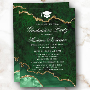 Watercolor Green Marble Agate Graduation Party Invitation