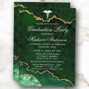 Watercolor Green Marble Medical Graduation Party Invitation