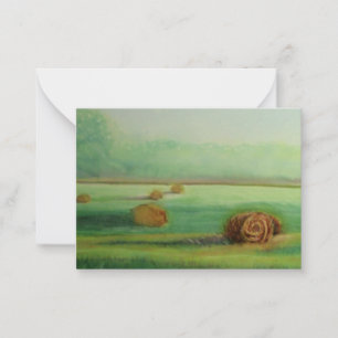 Watercolor Green meadow hay fields  Card