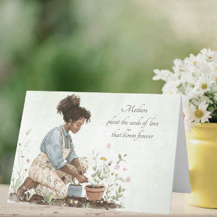 Watercolor Green Mom Planting a Seed Mother's Day Holiday Card