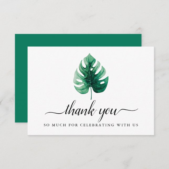Watercolor Green Monstera Leaf Thank You Card (Front/Back)