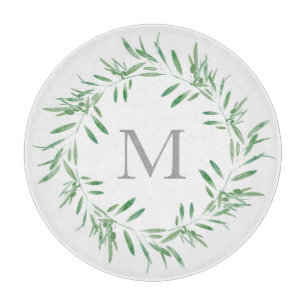 Watercolor Green Olive Wreath Cutting Board