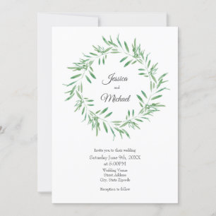 Watercolor Green Olive Wreath Invitation