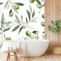 Watercolor Green Olives and Leaves Seamless Patter