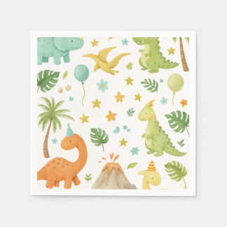 Watercolor Green Orange Dinosaur Pattern Napkin