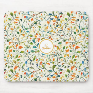 Watercolor Green Orange European Garden Mouse Pad
