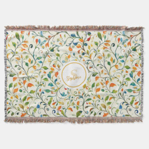 Watercolor Green Orange European Garden Throw Blanket