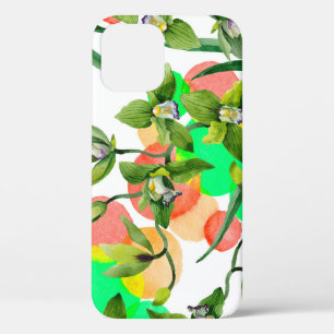Watercolor green orchid flowers. Floral botanical iPhone 12 Case