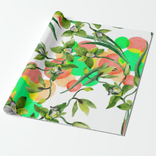 Watercolor green orchid flowers. Floral botanical Wrapping Paper