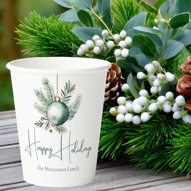 Watercolor Green Ornament Trendy Holiday Party Paper Cups (Creator Uploaded)