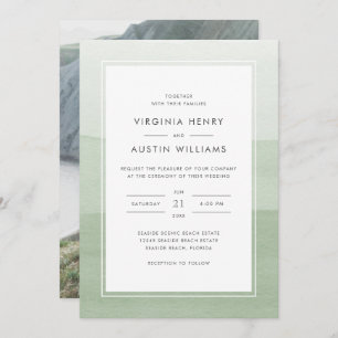 Watercolor Green Photo Wedding Invitation
