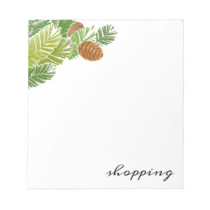 Watercolor Green Pine Branch Cones Notepad