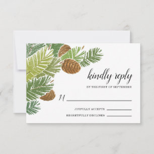 Watercolor Green Pine Branch Cones RSVP Card