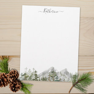 Watercolor Green Pine Forest Custom Letterhead
