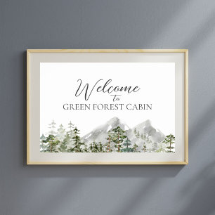 Watercolor Green Pine Forest Welcome Poster