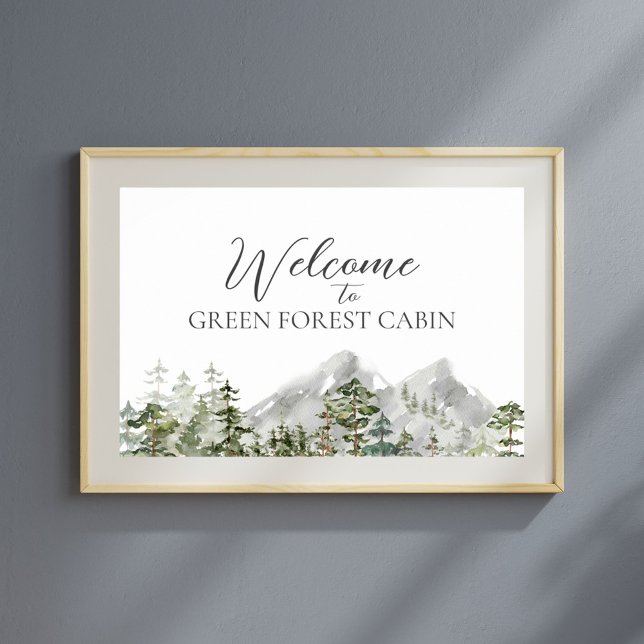 Watercolor Green Pine Forest Welcome Poster (In situ)