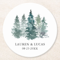 Watercolor Green Pine Spruce Trees Forest Wedding