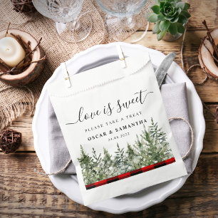 Watercolor Green Pine Tree & Red Buffalo Plaid Favour Bag