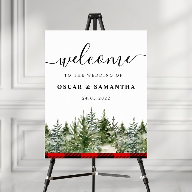 Watercolor Green Pine Tree & Red Buffalo Plaid Poster (Creator Uploaded)