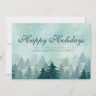 Watercolor Green Pine Trees Holiday Greetings Card
