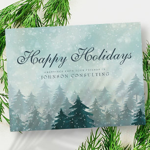 Watercolor Green Pine Trees Holiday Greetings Postcard