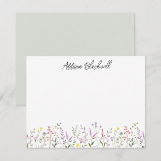 Watercolor Green Pink Wildflower Personalised Name Card